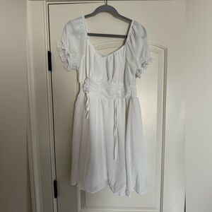 NEVER WORN Square Neck Tie Back Lantern Sleeve Ruffle A-Line Casual Dress